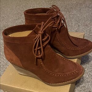 Lucky Brand Women's Brown Suede Wedge Ankle Boots
